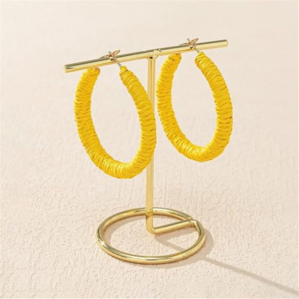 Yellow Bohemian Rattan Hoop Earrings